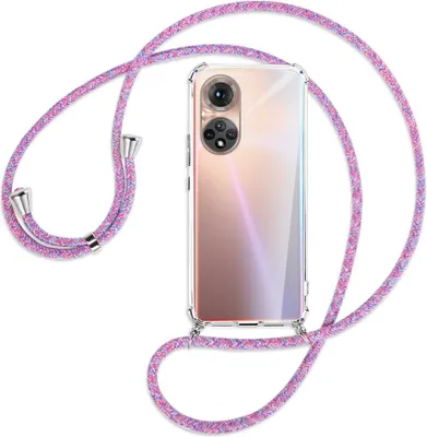 Produktbild von Handykette Backcover-Schutzhülle mit Band (Metall silberfarben) für Honor 50 (NTH-AN00) - lila/rosa/blau