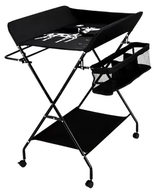 Produktbild von Baby Wickeltisch Klappbar Wickeltisch Wickelkommode mit Rädern, Sicherheitsgurt und Ablagefächern, Klappbarer Wickelkommode geborene Aufbewahrungstasche Ablage für Kleinkinder, Schwarz