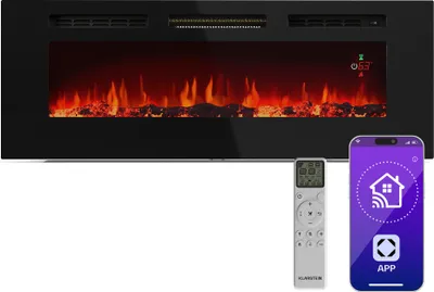 Image de Klarstein Galeras Smart Cheminée électrique Effet de flamme Murale - 1800 W, LED Réaliste, Contrôle par appli & Télécommande, Couleurs & Luminosité Réglables, Protection contre la surchauffe