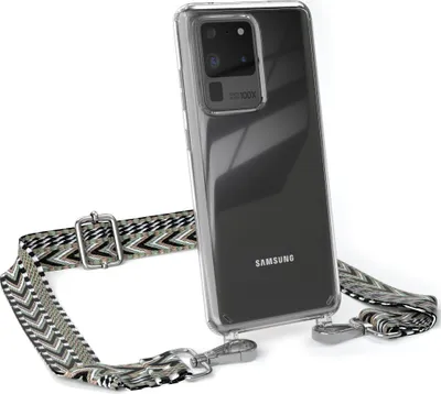 Produktbild von EAZY CASE Handykette - Verstellbarer Trageriemen kompatibel mit Samsung Galaxy S20 Ultra / S20 Ultra 5G, Handykordel mit transparenter Silikon-Hülle, Band in Grün
