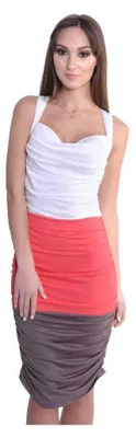 Produktbild von Kleid Sommer-Kleid mit Raffungen ; Weiß-Koralle L/XL 40/42