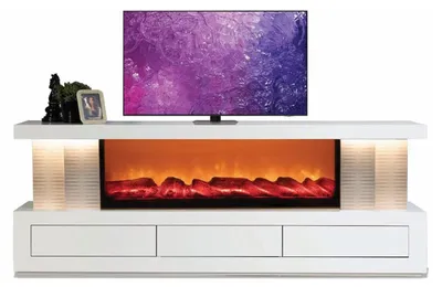 Produktbild von Stilvolles weißes TV-Lowboard mit Kamin, Bluetooth und Schublade