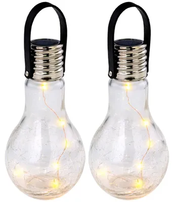 Produktbild von 2er Set LED Außen Solarleuchte, Glühbirnen-Form, Crackle-Glas