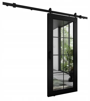 Produktbild von KierMoebel Schiebetür Komplettset LOFT ADIO 6 Schwarz 96x205x3,2 cm, Wohnzimmer Schiebetür