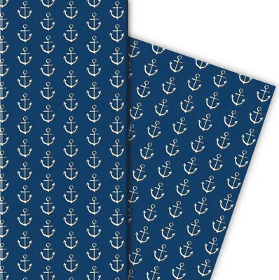 Produktbild von Nautisches Geschenkpapier für liebevolle Geschenke mit Ankern, blau - G8165, 32 x 48cm