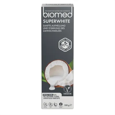 Produktbild von BIOMED SUPERWHITE Whitening Zahnpasta mit Kokosnuss, fluoridfrei, 100 g