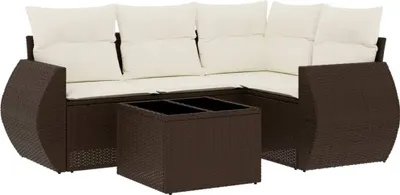 Produktbild von vidaXL 5-tlg. Garten-Sofagarnitur mit Kissen Braun Poly Rattan