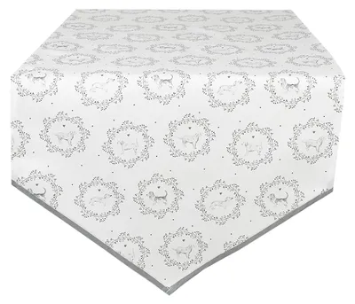 Obrázok produktu pre Clayre & Eef Bežec na stôl 50x160 cm Biely sivý bavlnený pes