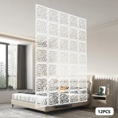 Zdjęcie produktu dla Przegrody przestrzenne wiszące, 12 sztuk, 29x29 cm, kompozyt PVC-drewno, kolor biały