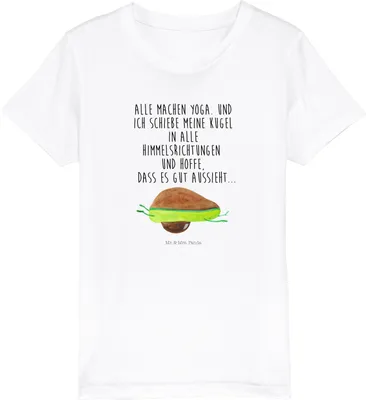 Produktbild von Mr. & Mrs. Panda Kleinkinder T-Shirt Avocado Yoga 9-11 Jahre (134/146) - Weiß - Geschenk, Bauch, Kinder Kurzarm, Kinder-T-Shirt, Haha, Hilfe, Kindershirt, Teenager, Humor