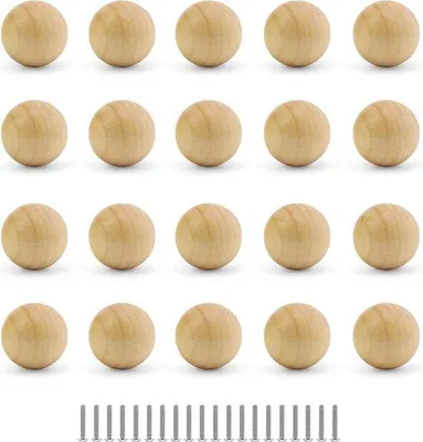 Produktbild von Famanu Möbelknöpfe 20 Stück - Holz, rund, mit Schrauben, für Schränke und Schubladen