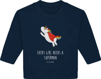 Produktbild von Mr. & Mrs. Panda Organic Baby Pullover Einhorn Super 6. - 12. Monat - French Navy - Geschenk, Bullover, Unicorn, Held, Einhörner, Traummann, Freundin