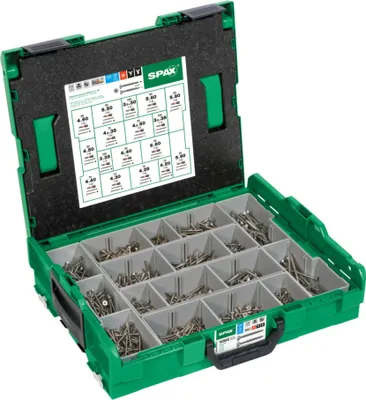 Produktbild von SPAX Montagekoffer L-BOXX, 1 Stück, Schraubenset mit 17 Abmessungen, Senkkopf, T-STAR plus, 4CUT, Edelstahl A2  - 5000009165019