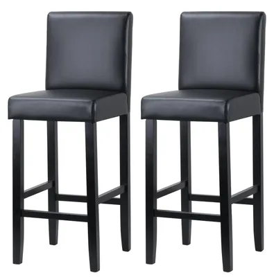 Image de Tabourets de bar en similicuir - Lot de 2 - Avec dossier - Rembourrage épais - Structure en bois - 41 x 43 cm - Gris