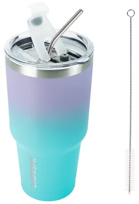 Image de Gobelet en acier inoxydable, à double paroi, 900 ml, avec paille et couvercle, isolant sous vide pour les boissons