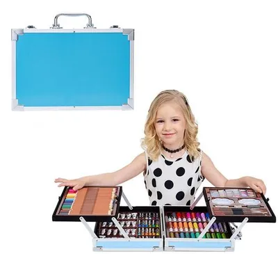 Produktbild von Professionelles Kunstset, 200 Luxus-Aluminium-Koffer, Aquarellschilderset mit Aquarellstiften, Zeichenstiften, Farben, Ölpastellstiften, Premium-Kunstbedarf