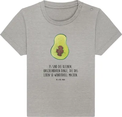 Produktbild von Mr. & Mrs. Panda Babyshirt Avocado Kern 24. - 36. Monat - Heather Grey - Geschenk, Baumwolle Baby Shirt,  T-Shirt, Liebe, Wunder, Pflanze