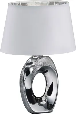 Obrázek produktu pro Stolní lampa - Stříbrně šedá - Bílá - Keramika - Látkové stínidlo - V 33 cm