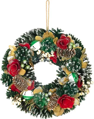 Image de Couronne MagicHome Noël, suspendue, verte, 30x30x8 cm