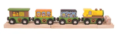 Produktbild von Bigjigs Rail Safari Holzeisenbahn-Set, 7-teilig mit Lokomotive und Wagen, ca. 31 cm