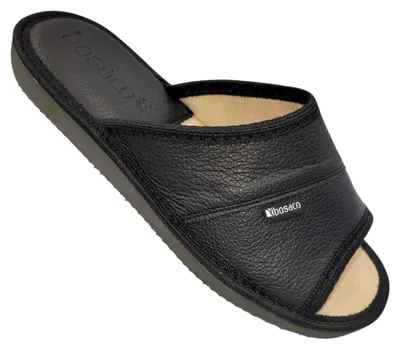 Produktbild von BOSACO Damen Hausschuhe aus Echtleder, Schwarz – bequeme Pantoffeln mit rutschfester EVA-Sohle