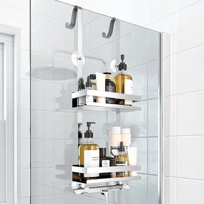 Produktbild von PolkaHome® Duschablage ohne Bohren, Badezimmer-Organizer, Duschregal zum Aufhängen für Glasduschtüren, Shampoo-Halter