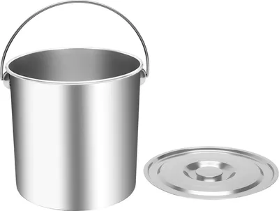 Immagine prodotto di Secchio in acciaio inossidabile - Secchio con coperchio - 20 L - Spessore 1,6 mm - 27 x 42,5 cm - Per mangime secco, riso, conservazione e trasporto - Argento