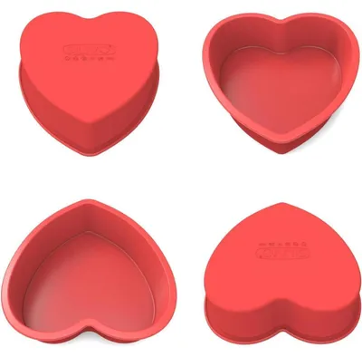 Productafbeelding van Siliconen cakevorm, hartvorm, antiaanbaklaag, 4 stuks, 15 cm, hartvormige bakvorm x4