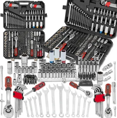 Image de FORCEKRAFT Jeu d'outils 222 ELEMENTS Acier CrV GRAND jeu 1/4" 3/8" 1/2"