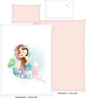 Immagine prodotto di Herding biancheria da letto per bambini Renforce 2 pezzi 100x135cm sirena ragazza tartaruga rosa colorata con bottoni