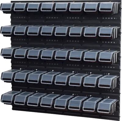 Produktbild von Stapelboxen Set 4 x Wandregal  Lagersystem + 40 Boxen schwarz
