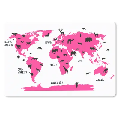 Produktbild von MuchoWow® Mauspad Mousepad Weltkarte Kinder - Rosa - Tiere 27x18 cm - Mousepads - Maus Mat - Pad - Mausunterlage - Büroartikel - Desk Matten