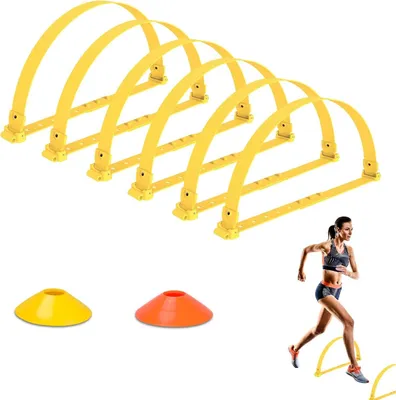 Produktbild von Fußballtraining Zubehör - Koordinationsleiter, Trainingsleiter 2-in-1, verstellbare Agility-Hürden für das Fußwerk, inklusive Kegel und Tragetasche
