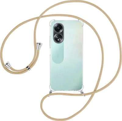 Produktbild von Handykette Backcover-Schutzhülle mit Band (Metall silberfarben) für Oppo A58 4G (CPH2577) - caramel