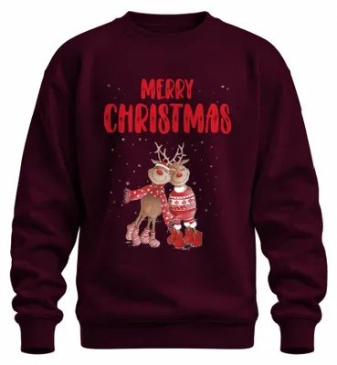 Zdjęcie produktu dla Merry Christmas Reindeer Couple Rudolph - świąteczny prezent na Boże Narodzenie Uni  świąteczny sweter, bordowy, M