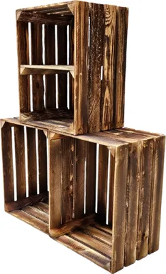 Produktbild von Obstkisten 3er Set Vintage Geflammt 50 x 40 x 30cm