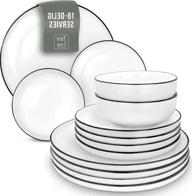 Produktbild von Geschirrset für 6 Personen - Nordisches Design - Hochwertige Weiße Porzellanware - 18-teilige Tafelmanier - Geschirrspüler- und Mikrowellenwiderstandsfähig - Elegantes Tafelservice - Stilvolles Porzellan für 6 Personen