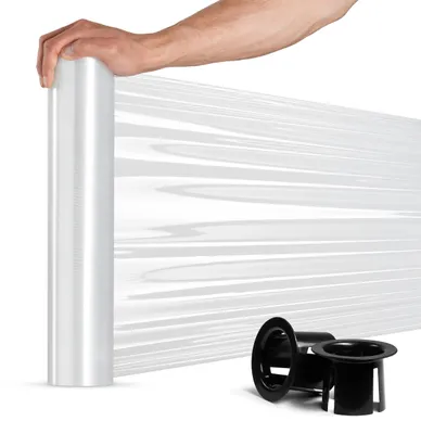 Productafbeelding van Stretchfolie Transparant I Stretchfolierol met handafroller 0,85 kg (7,5 x 7,5 x 40 cm) I Meubelfolie I Verpakkingsmateriaal