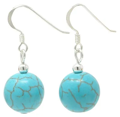 Produktbild von Ohrringe Ohrhänger aus Türkis-Howlith & 925er Silber Ø12mm Ohrschmuck Damen