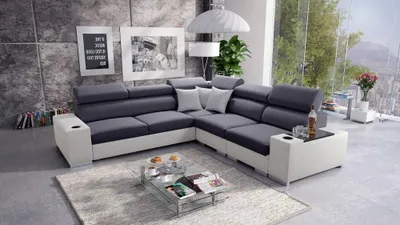 Produktbild von Ecksofa mit Schlaffunktion Eckcouch PERS III Sofa (Grau Sawana 96 + weißes Kunstleder, Rechts)
