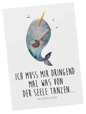 Produktbild von Mr. & Mrs. Panda Postkarte Narwal Gitarre - Weiß - Geschenk, Meer, Tanzen, Gespräche, spruchkarte, Postkarten, Wal, einzelkarte, Problemlösung, Grußkarte, Ansichtskarte