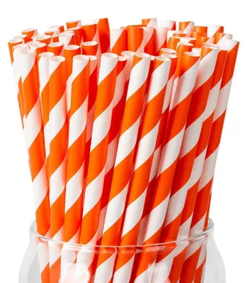 Obrázek produktu pro Papírové brčka, kompostovatelná, oranžovo-bílá, 100 kusů