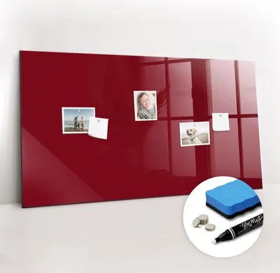 Produktbild von Magnetpinnwand Memoboard - Zubehörsatz - Weißer Marker + Schwamm + Magnete - 120 x 60 cm - weinrote Farbe