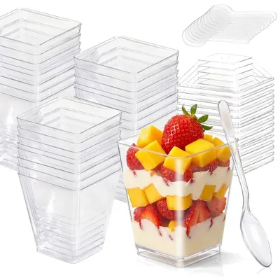 Image de Solidchoice - Ensemble de 50 verres à dessert réutilisables avec couvercles et cuillères