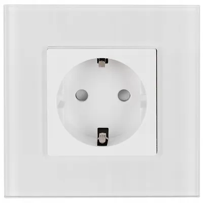 Zdjęcie produktu dla Gniazdo elektryczne Schuko, szkło, białe, pojedyncze, z zabezpieczeniem przed dziećmi