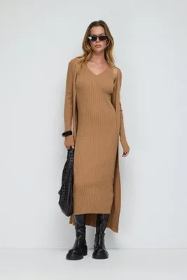 Produktbild von Zweiteiliges Set aus Strickkleid und Strickjacke, brick color, Standart Size