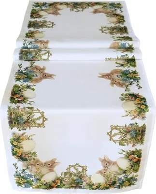 Produktbild von Tischläufer RUTH nostalgische Osterhasen mit Blumen 40 x 140 cm