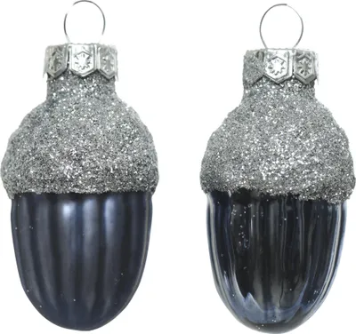 Produktbild von Christbaumschmuck Eicheln 4cm Glas 12 Stück - Nachtblau / Silber