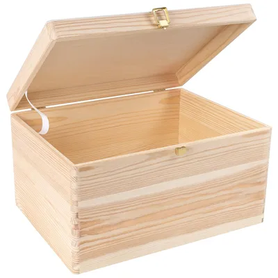 Obrázok produktu pre Creative Deco XXL Veľká drevená krabica so zámkom a vekom na dekoráciu | 40 x 30 x 24 cm (+/- 1 cm) | Bez úchytov | Drevená truhlica na dokumenty, hračky, náradie | SUROVÁ a NEBRÚSENÁ