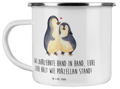 Produktbild von Mr. & Mrs. Panda Kaffeepott 20. Hochzeitstag Porzellanhochzeit - Weiß - Geschenk, Emaille Tasse, besondere Momente, Beziehung, Pott, becher, Jahrestag, Heiraten, Heirat